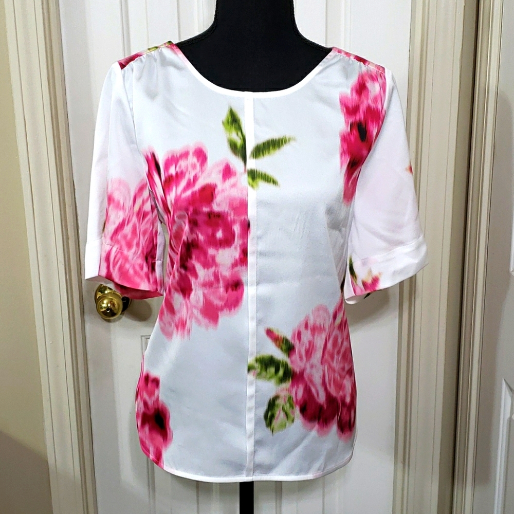Gibson Latimer White Floral Print Blouse